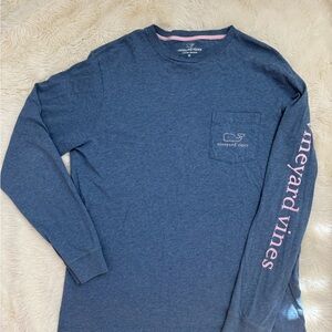 Vineyard Vines Men's Heathered Blue Long Sleeve Tee